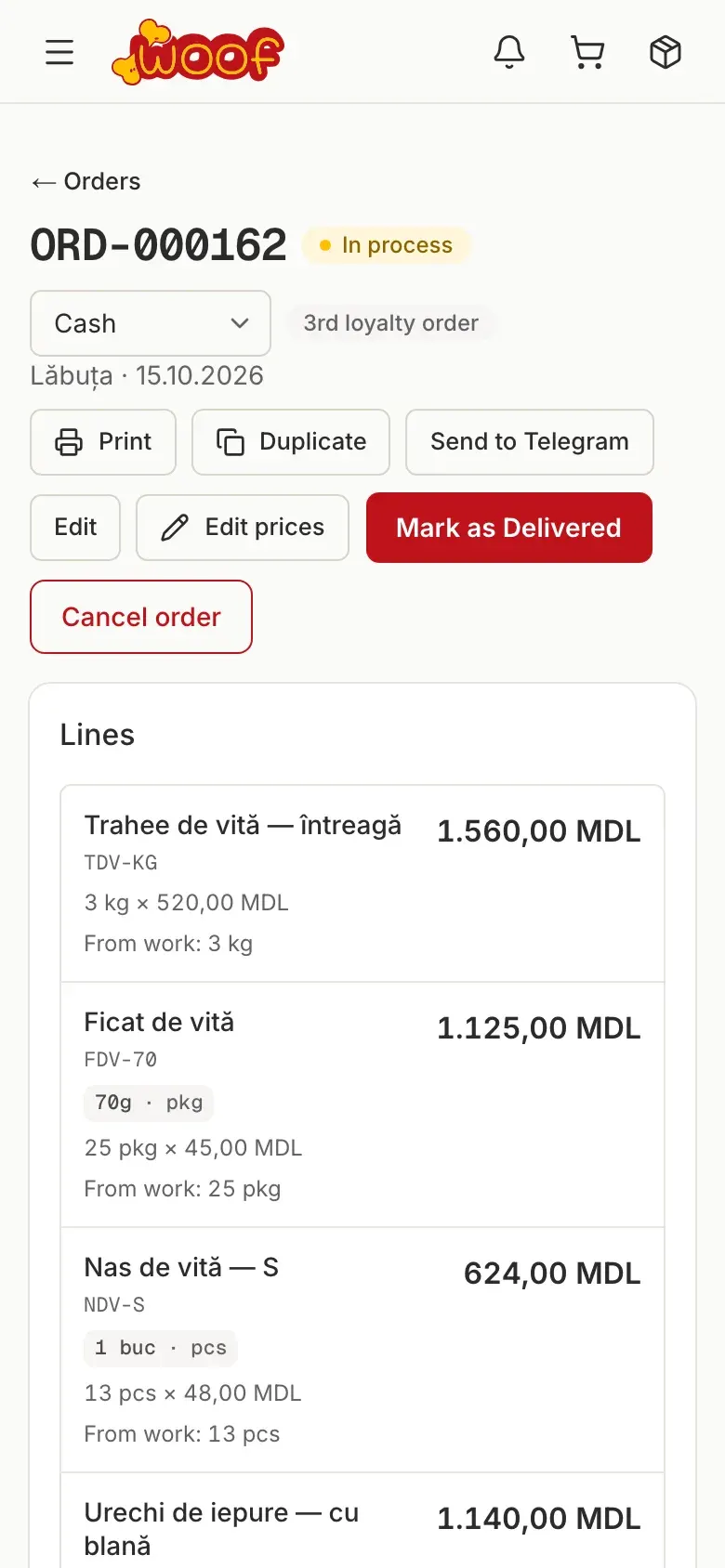 O comandă pe telefon